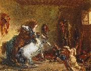 Eugene Delacroix Arab Horses Fighting in a Stable oil painting on canvas